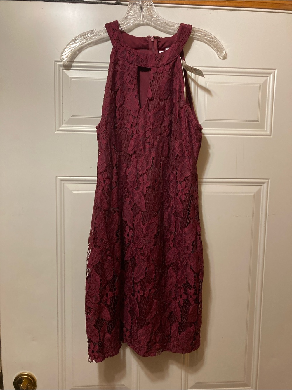Speechless Burgundy Lace Midi Dress‎ with High Neck L NWT